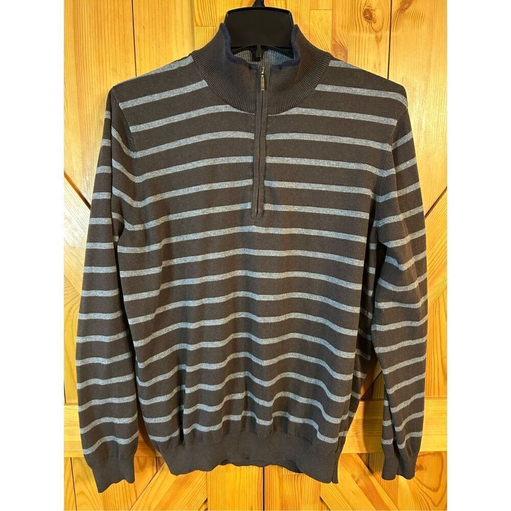 Van Heusen Sweater Men's Size Medium Striped 1/4 Zip Up Collar Pullover (0006)